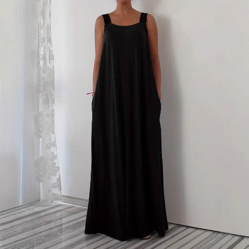 Damen luftiges Maxikleid mit verstellbaren Trägern und Taschen Drune