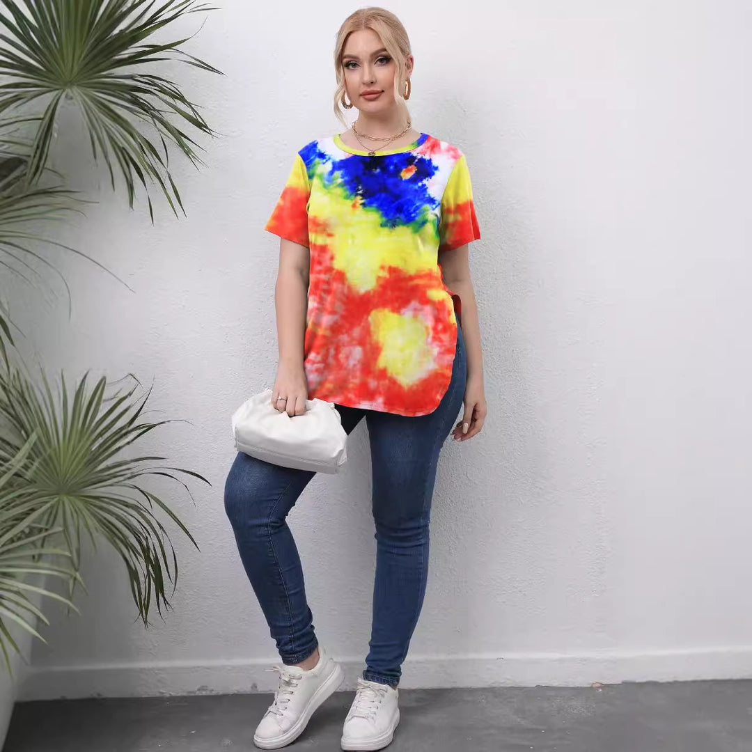 Damen lässiges T-Shirt mit modernem Batikdesign Drune