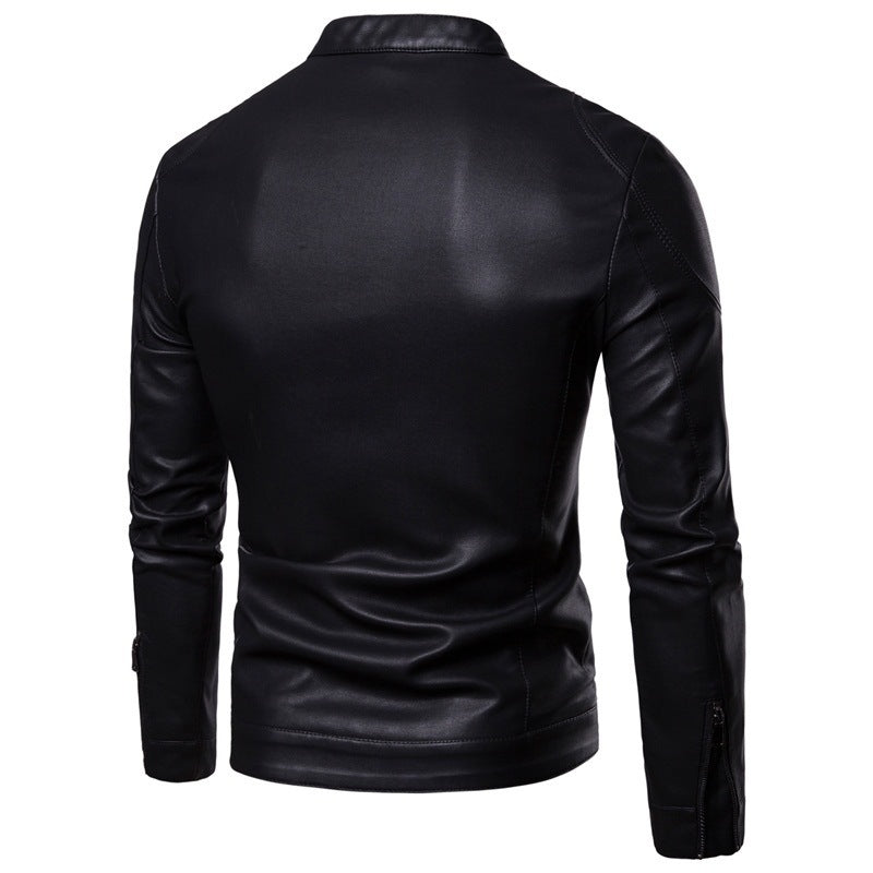 Herren Schlanke Kunstleder-Bikerjacke mit Stehkragen und verdecktem Reißverschluss Drune