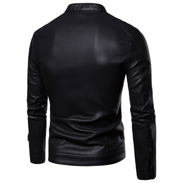 Herren Schlanke Kunstleder-Bikerjacke mit Stehkragen und verdecktem Reißverschluss Drune