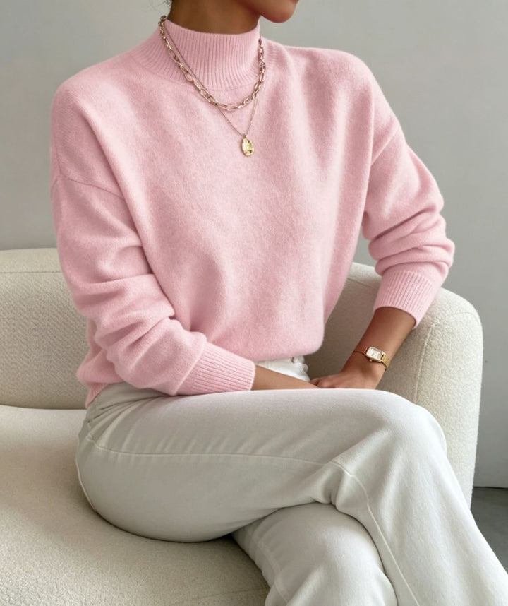 Damen kuscheliger Feinstrickpullover mit Stehkragen und überschnittener Schulter Drune