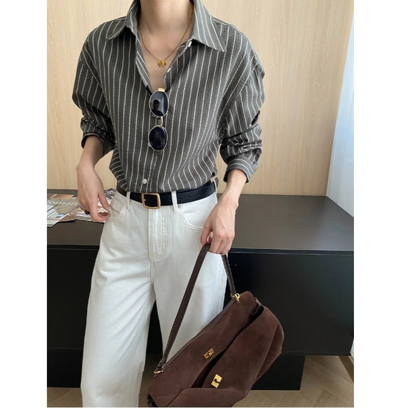 Damen gestreifte Hemdbluse mit eleganten Knopfdetails Drune