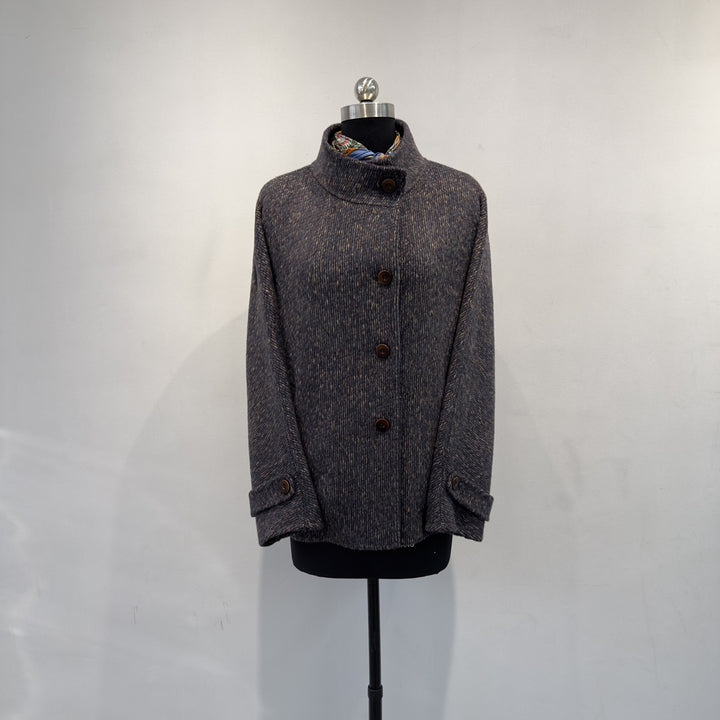 Damen Vintage-inspirierte strukturierte Knopfjacke Drune