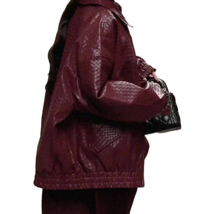 Damen Kunstlederjacke im modernen Oversized-Stil Drune