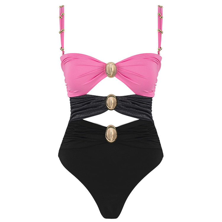 Damen Badeanzug mit raffinierten Drapierungen und eleganten Goldakzenten Drune