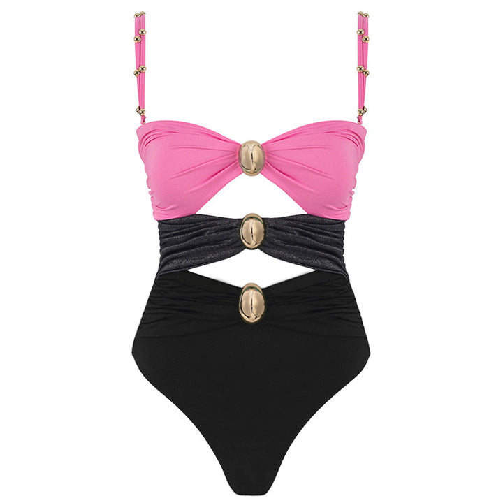 Damen Badeanzug mit raffinierten Drapierungen und eleganten Goldakzenten Drune