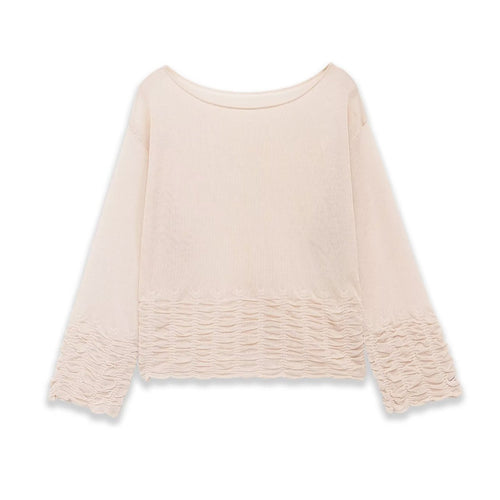 Damen Weites Strickpullover-Top mit U-Boot-Ausschnitt und gerafftem Volantsaum Drune