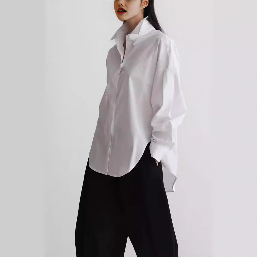 Damen Oversize-Poplinhemd mit hohem Stehkragen, kastiger Passform und überschnittenen Schultern Drune