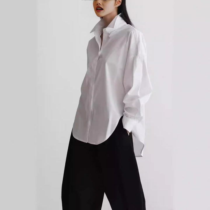 Damen Oversize-Poplinhemd mit hohem Stehkragen, kastiger Passform und überschnittenen Schultern Drune
