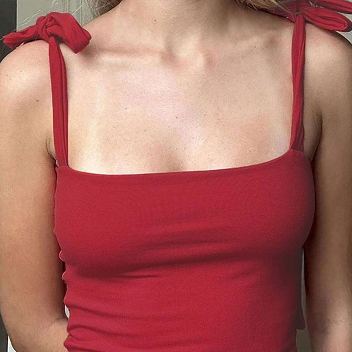 Damen Top mit verstellbaren Schleifen-Trägern und figurbetontem Schnitt Drune