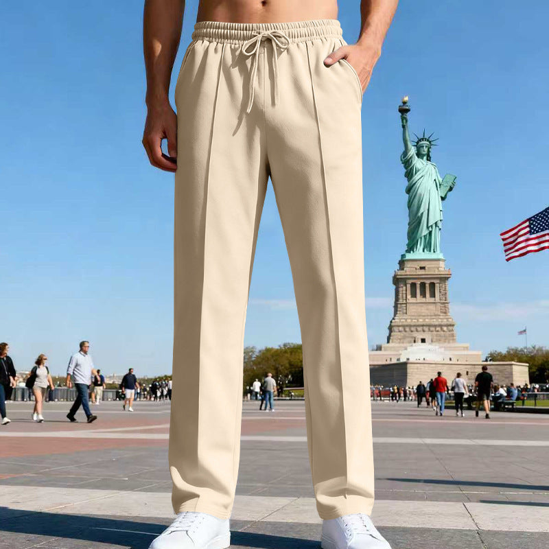 Herren nan elegante Sweathose mit Bügelfalte geradem Bein und Tunnelzug Drune