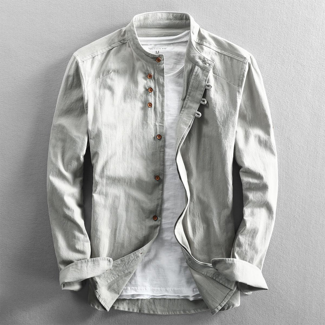 Herren Leichtes Leinen‑Overshirt mit Stehkragen und dekorativer Knopfleiste Drune