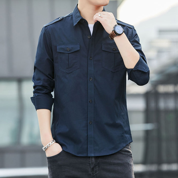Herren legeres Utility-Overshirt aus Baumwollmix mit Schulterpatten und Pattentaschen Drune