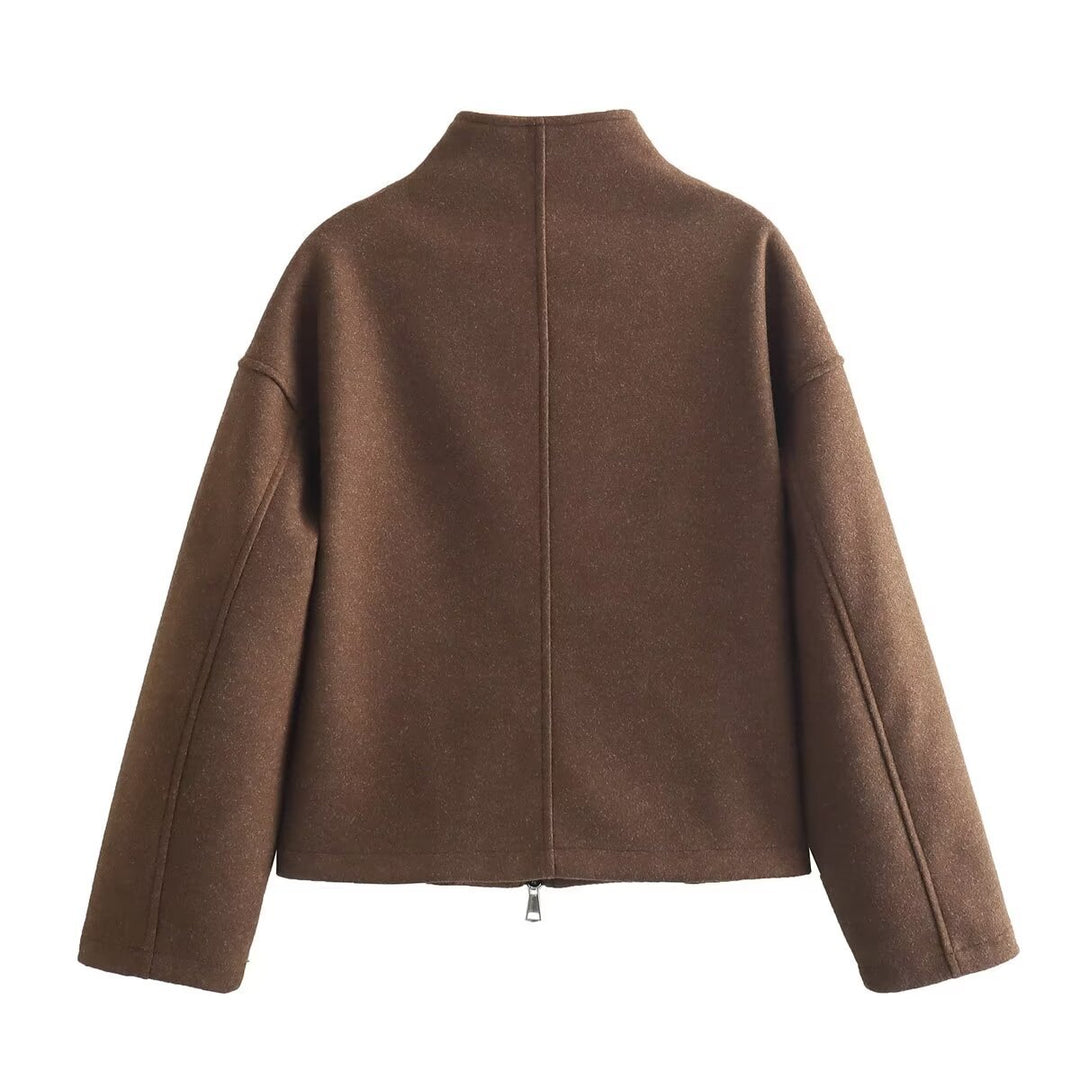 Damen nan kurz geschnittene Wolloptik-Zipjacke mit Stehkragen und Oversize-Ärmeln Drune