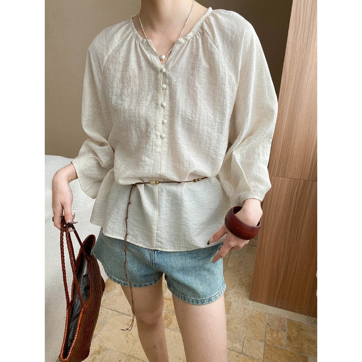 Damen lässige Bluse mit Knopfdetails und legerem Schnitt Drune
