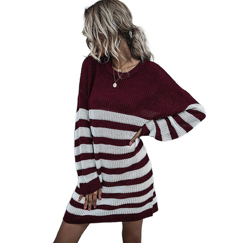 Damen Modisches Strickkleid mit gestreiftem Design Drune
