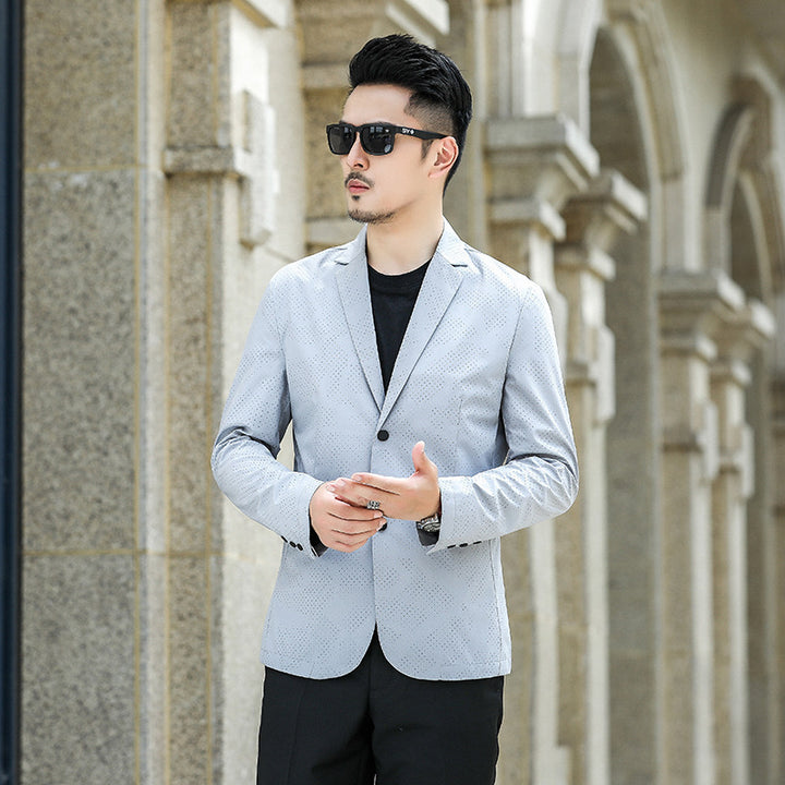 Herren Slim-Fit Sakko mit dezentem Allover‑Punktmuster Drune