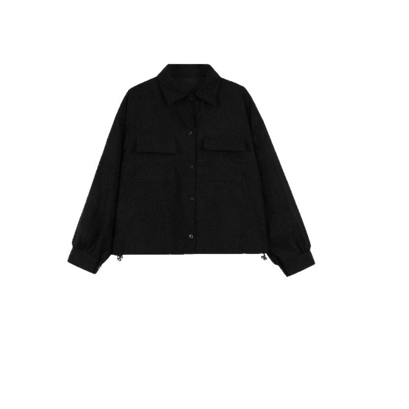 Damen Kurzgeschnittene Cordjacke mit Oversize-Ärmeln und Brusttaschen Drune