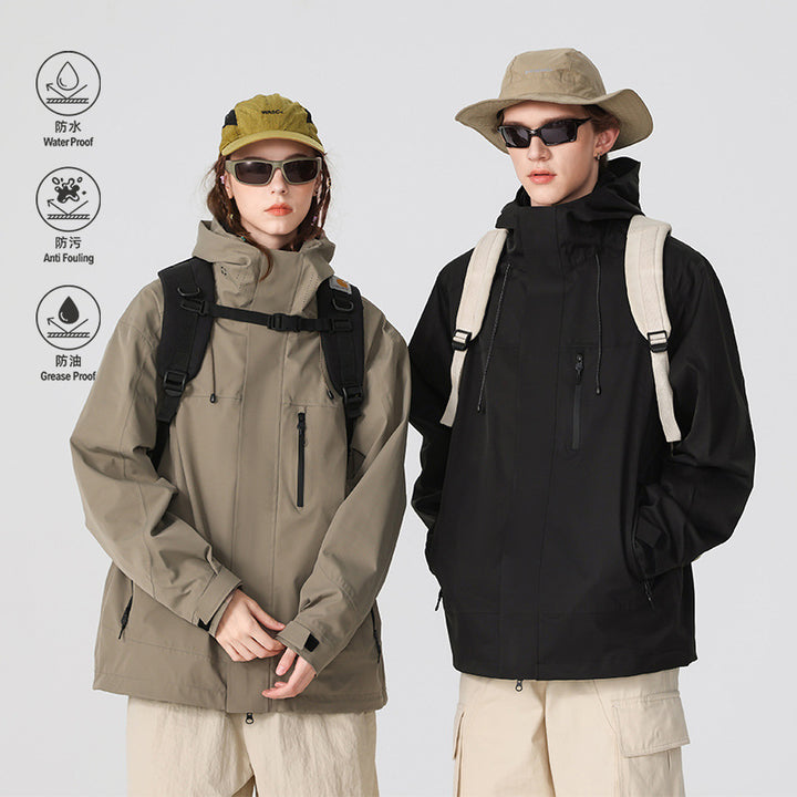 Herren Technische Regen- und Softshell-Jacke mit verstellbarer Kapuze und Brustreißverschluss Drune