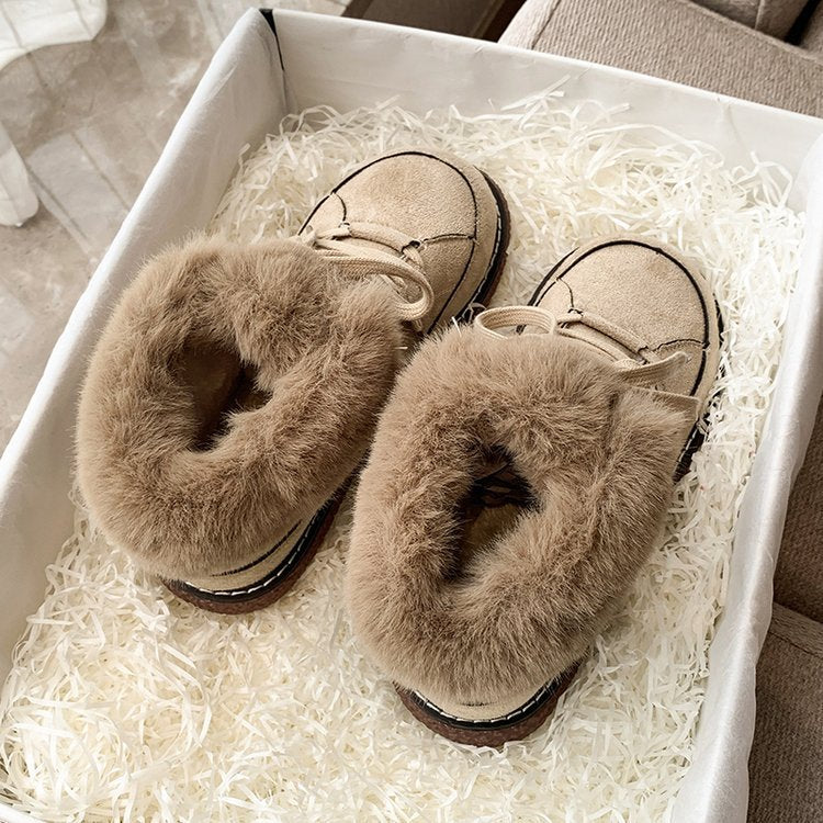 Damen  gefütterte Schnür-Boots mit Kunstfellkragen und rutschfester Plateau-Sohle Drune