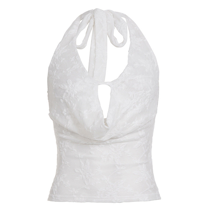 Damen Haltertop mit elegantem Blumenmuster und verspieltem Rücken Drune
