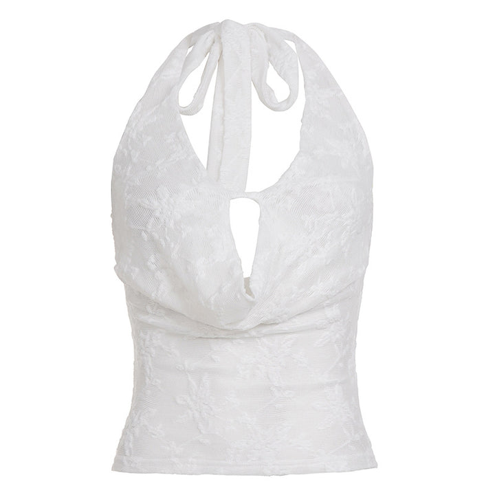Damen Haltertop mit elegantem Blumenmuster und verspieltem Rücken Drune