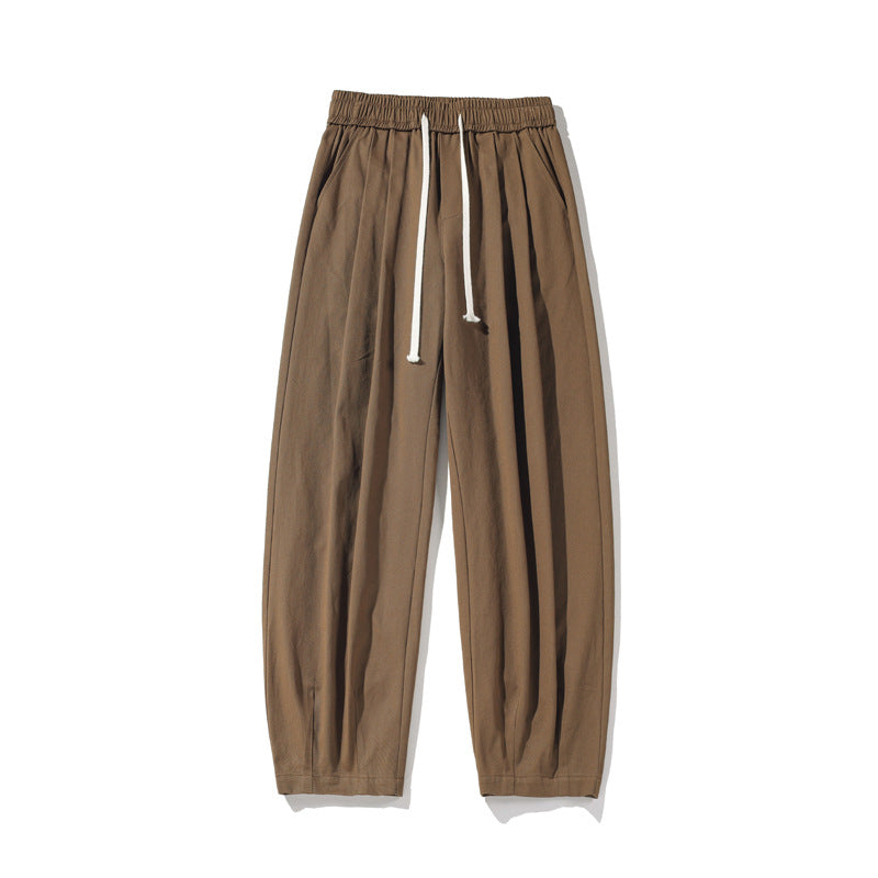Herren Weitgeschnittene Palazzo-Loungehose mit Tunnelzug, hoher Taille und fließender Baumwollmischung Drune