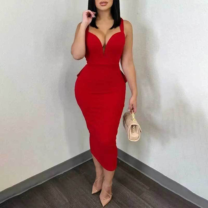 Damen Elegantes Abendkleid mit tiefem V-Ausschnitt und figurbetontem Schnitt Drune
