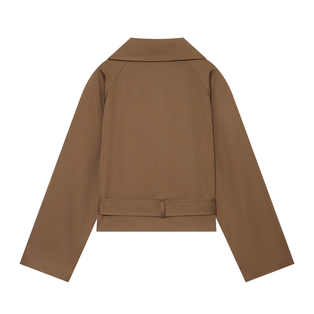 Damen Kurz geschnittener Trenchblouson mit Bindegürtel und Epauletten Drune