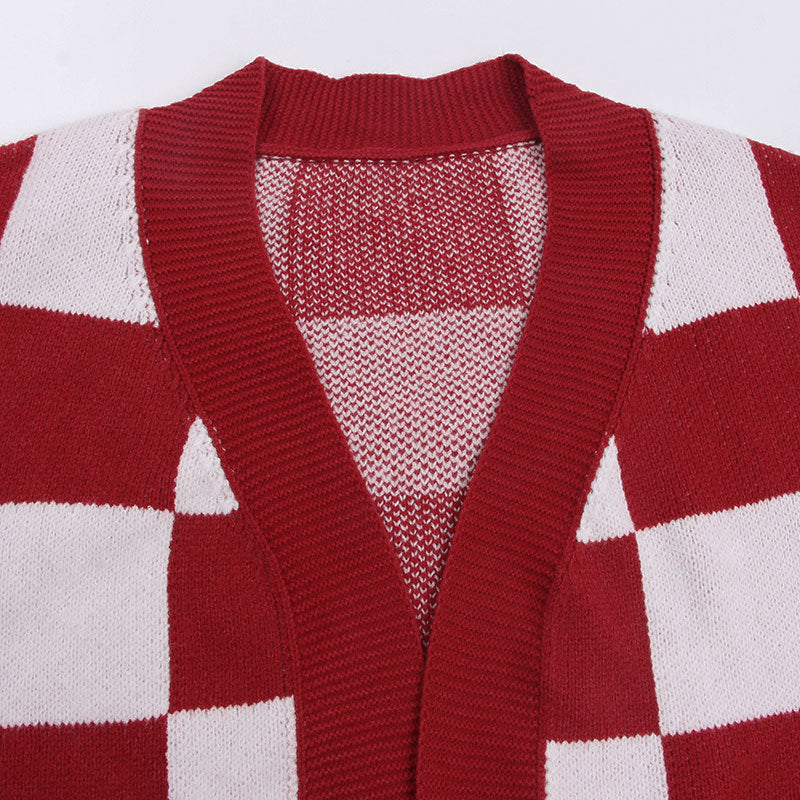 Damen Strickjacke im modernen Karomuster Drune