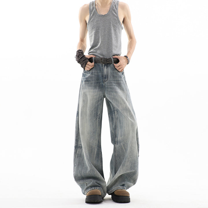 Herren Ultraweite Baggy-Jeans mit tiefem Schritt und strukturierter Faltenoptik Drune