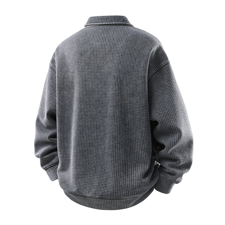 Herren Waffelstruktur-Poloshirtpullover mit Kragen und verdeckter Knopfleiste Drune