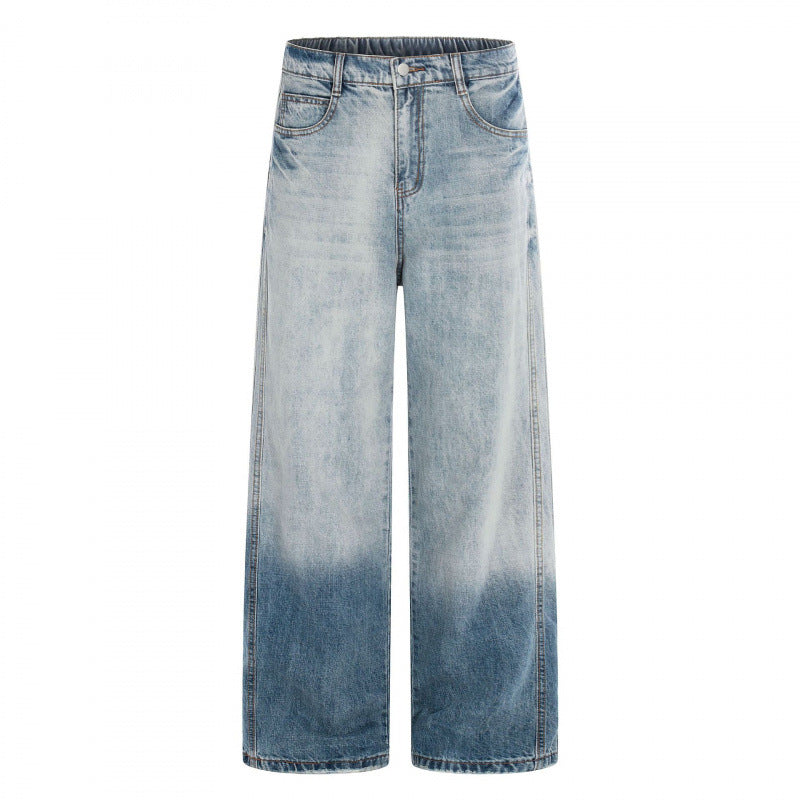 Damen Weite High-Waist Denim-Jeans mit Ombre-Saum und elastischem Rückenteil Drune