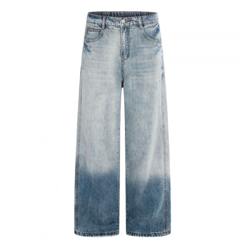 Damen Weite High-Waist Denim-Jeans mit Ombre-Saum und elastischem Rückenteil Drune