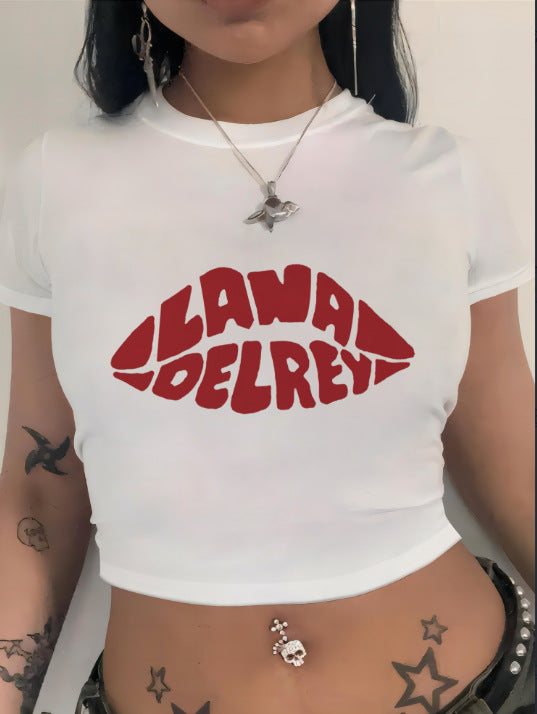 Damen Crop-T-Shirt mit auffälligem Statement-Print Drune