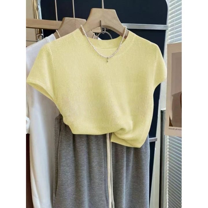 Damen lässiges Kurzarm-Strickshirt Drune