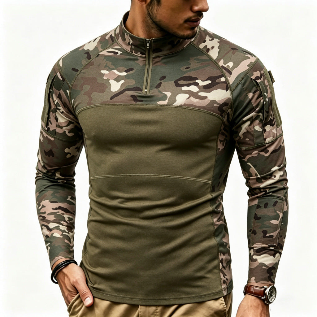 Herren Kompressions-Langarmtop mit Halbzip und taktischem Camouflage-Design Drune