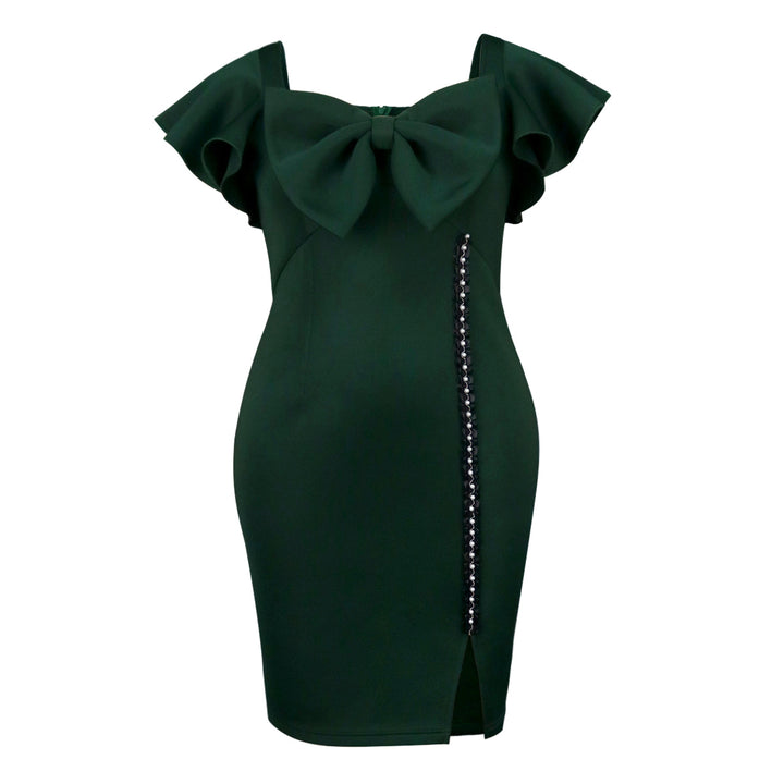 Damen figurbetontes Kleid mit großem Schleifenakzent und seitlichem Schlitz Drune