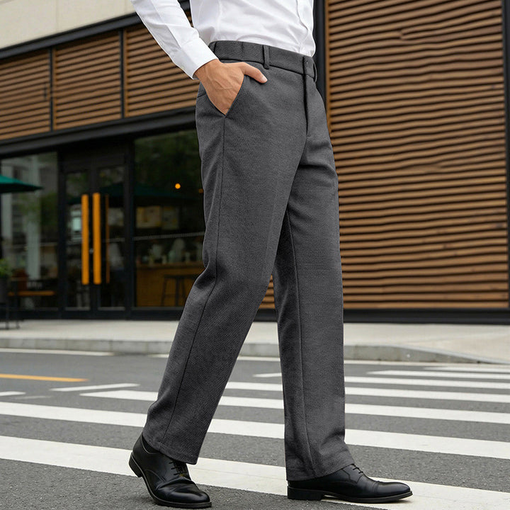Herren Elegante gerade Tailoring-Hose mit Bügelfalte und feiner Fischgrätstruktur Drune