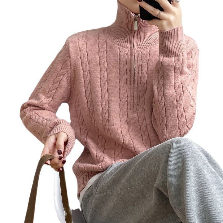 Damen Grobstrickpullover mit hochabschließendem Kragen und Zopfmuster Drune