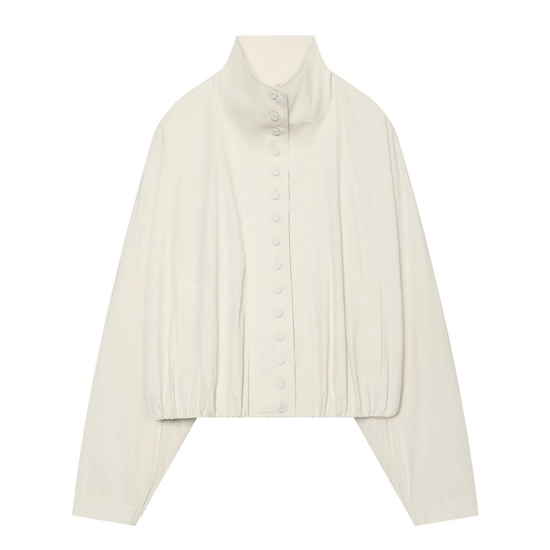Damen Cropped-Blouson mit hohem Stehkragen, durchgehender Knopfleiste und Ballonärmeln Drune