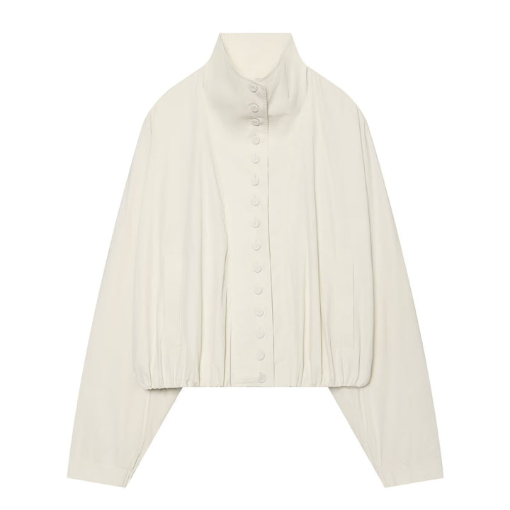 Damen Cropped-Blouson mit hohem Stehkragen, durchgehender Knopfleiste und Ballonärmeln Drune