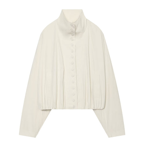 Damen Cropped-Blouson mit hohem Stehkragen, durchgehender Knopfleiste und Ballonärmeln Drune