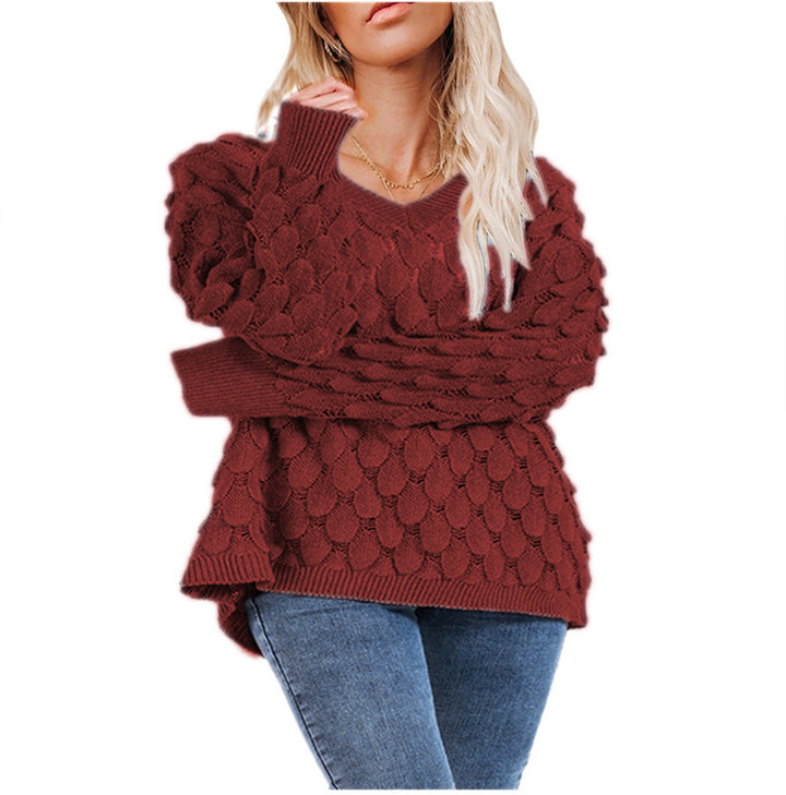 Damen Grobstrickpullover mit strukturiertem Wellenmuster und lässigem Schnitt Drune
