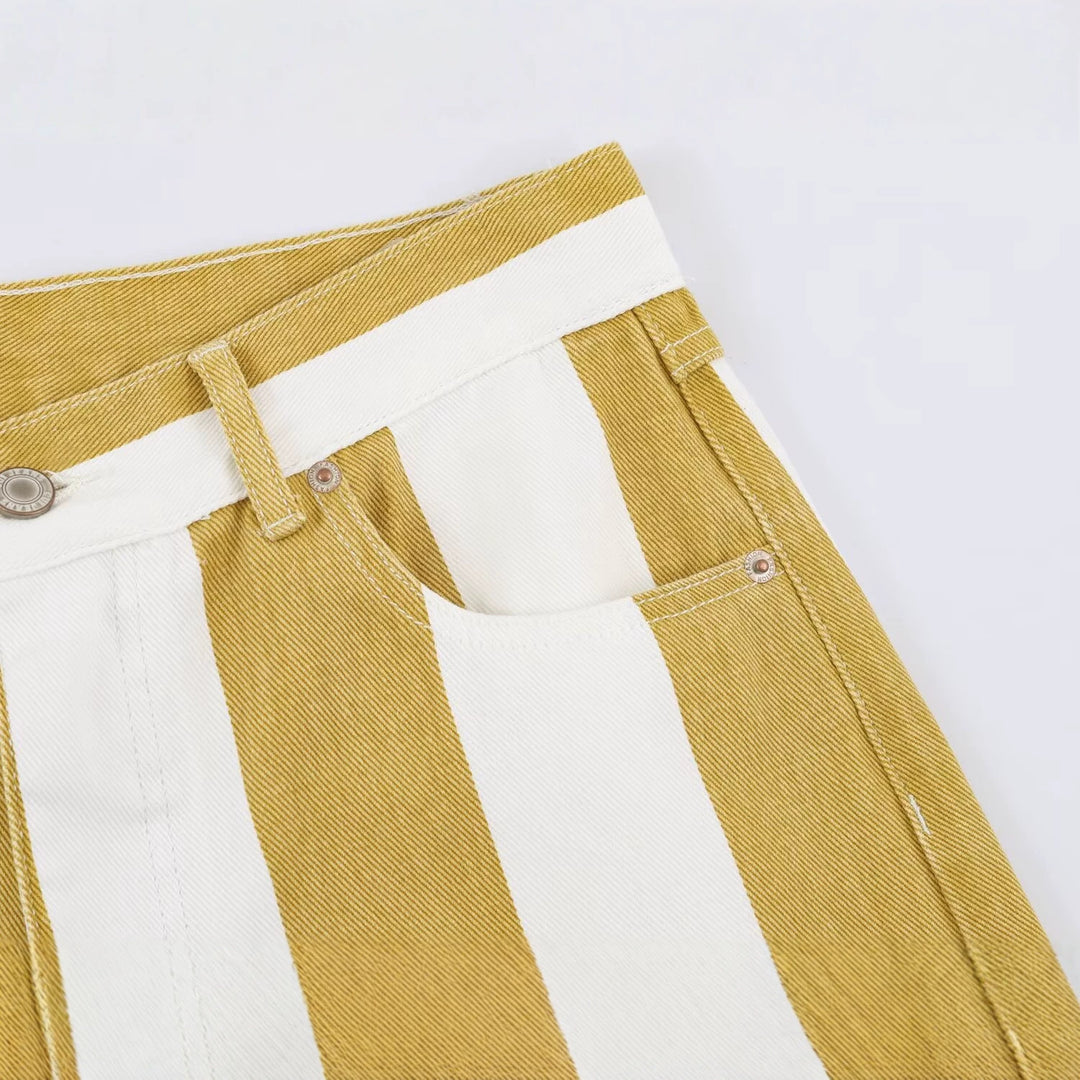 Damen Taillenhohe Culotte-Hose mit breiten Streifen und weitem Bein Drune