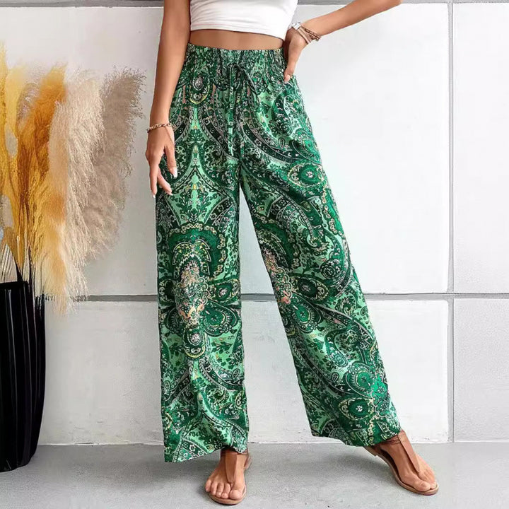 Damen Palazzo-Hose mit elastischem Bund und nostalgischem Paisleymuster Drune