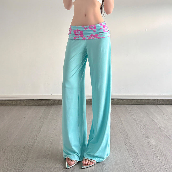 Damen nan weite Yoga-Palazzohose mit Umschlagbund und hoher Taille Drune