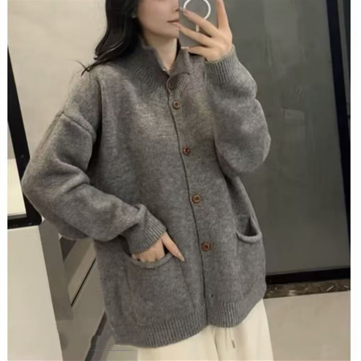 Damen kuschelige Strickjacke mit modernen Taschen Drune