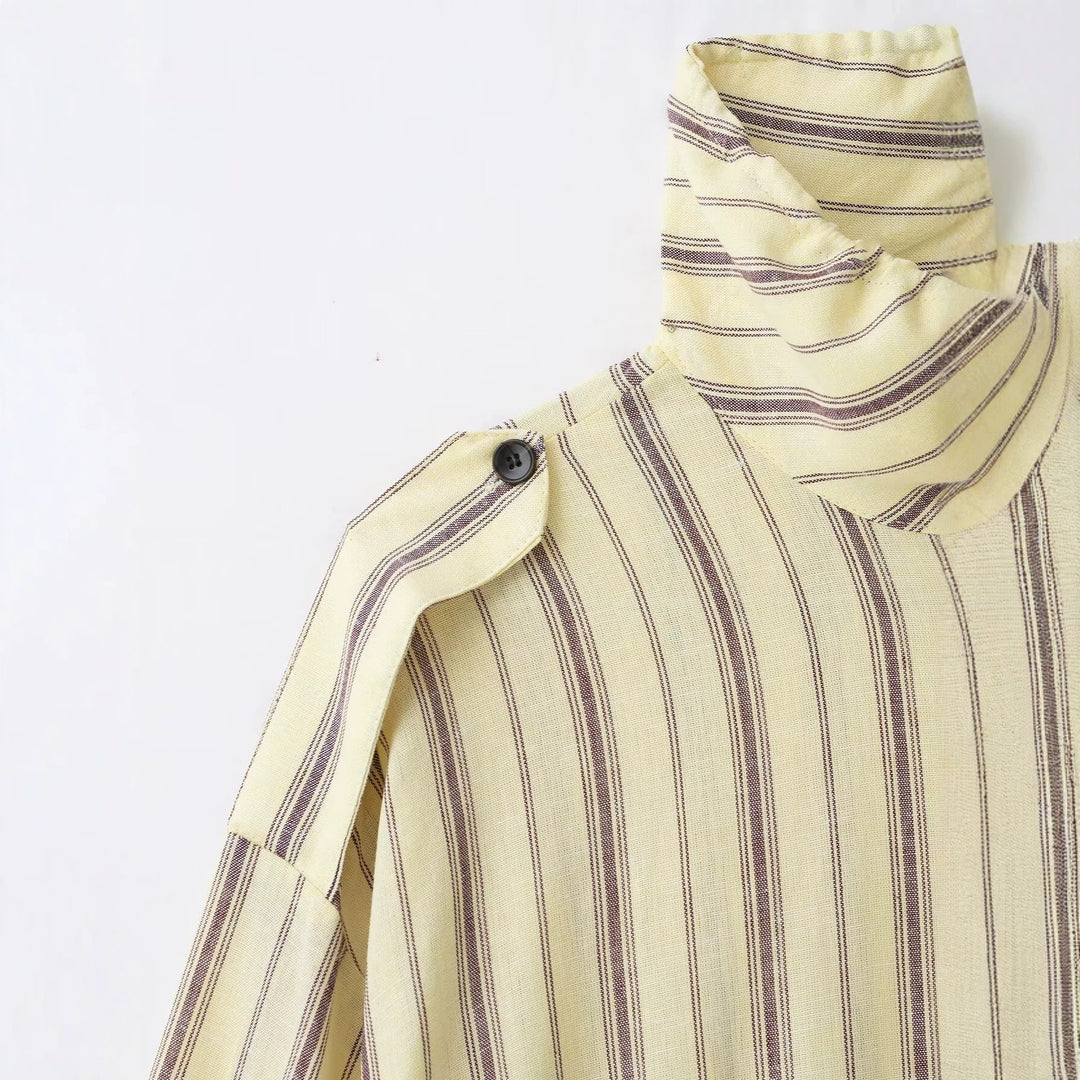 Damen Gestreifte Leichte Blousonjacke mit Standkragen und Tunnelzug Drune
