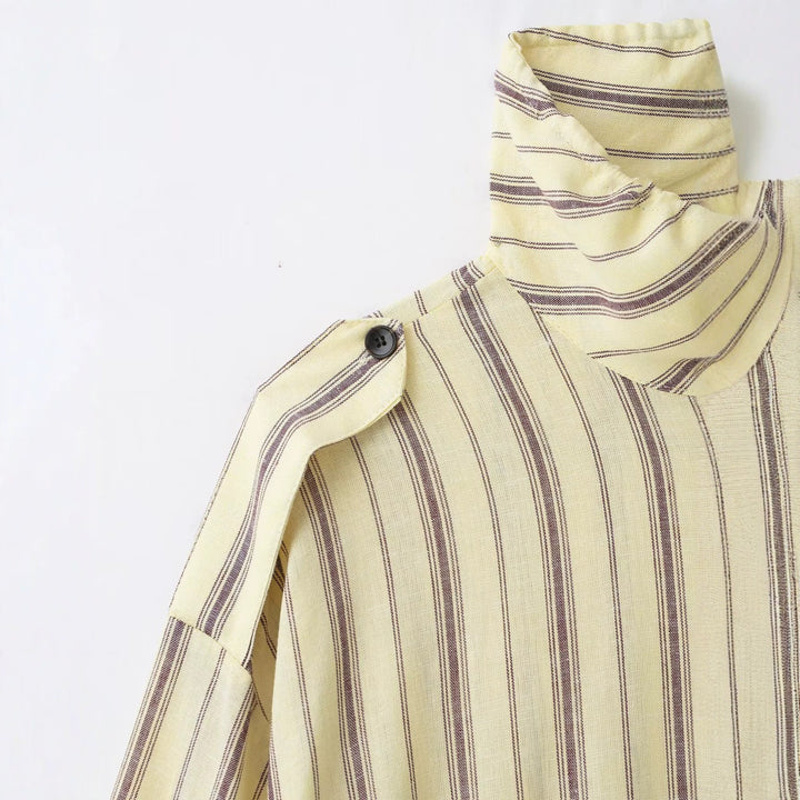 Damen Gestreifte Leichte Blousonjacke mit Standkragen und Tunnelzug Drune